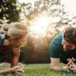 Fitness session outdoor with db